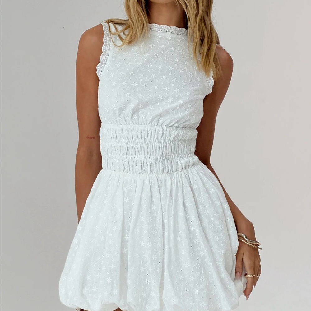 Princess Polly White Eyelet Smocked Mini Dress
